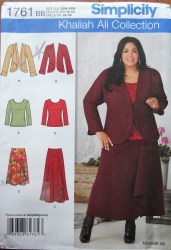 1761 SIMPLICITY KHALIAH ALI STRETCH LONG SLEEVE TOP, CARDIGAN JACKET, FLARE SKIRT LENGTHS PATTERN 10-18 UNCUT